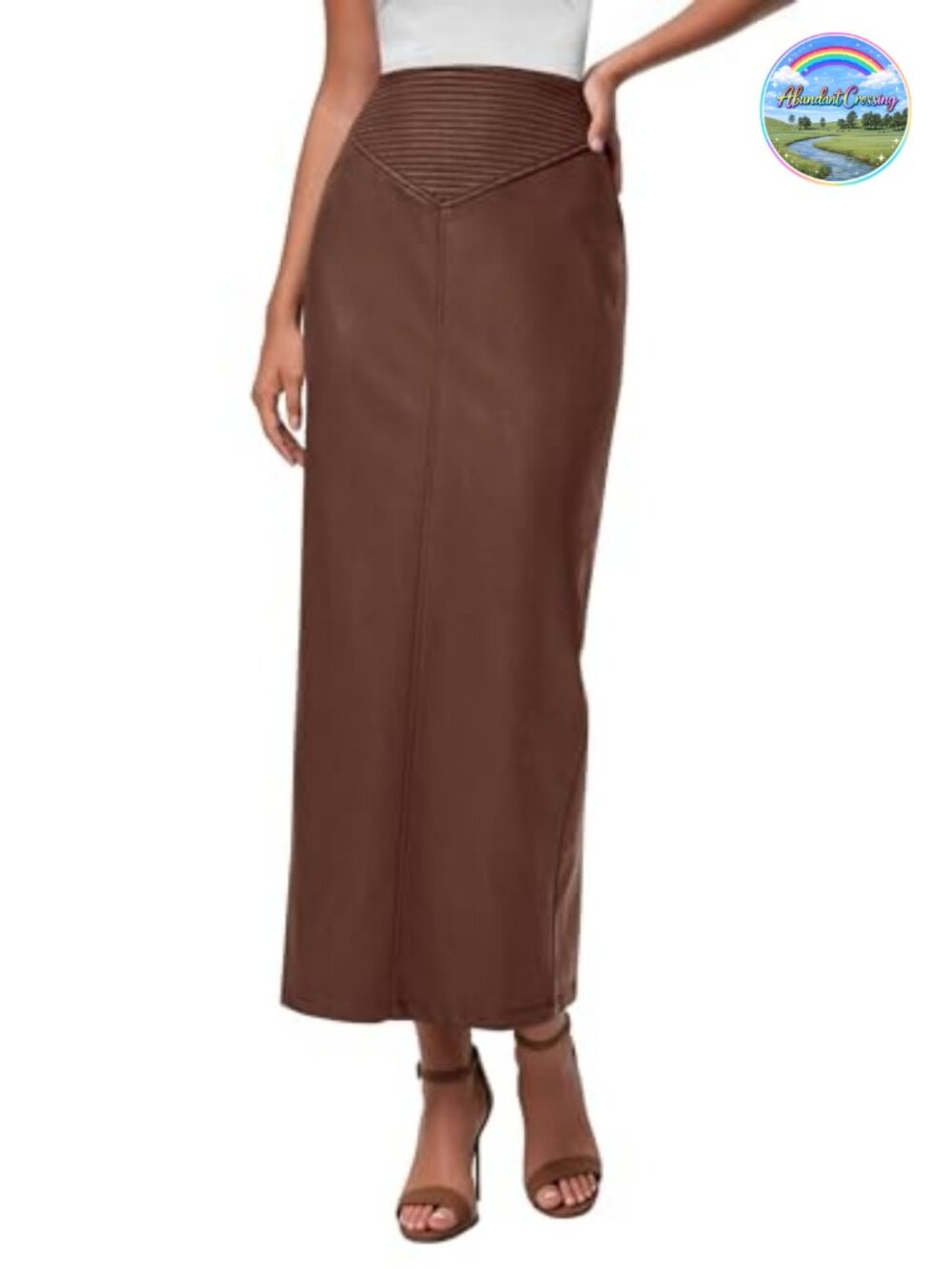 Faux Leather High Waisted Maxi Skirt with Back Slit